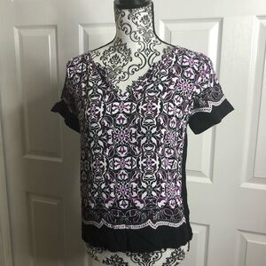 White House Black‎ Market Black Purple V Neck Blouse 2
